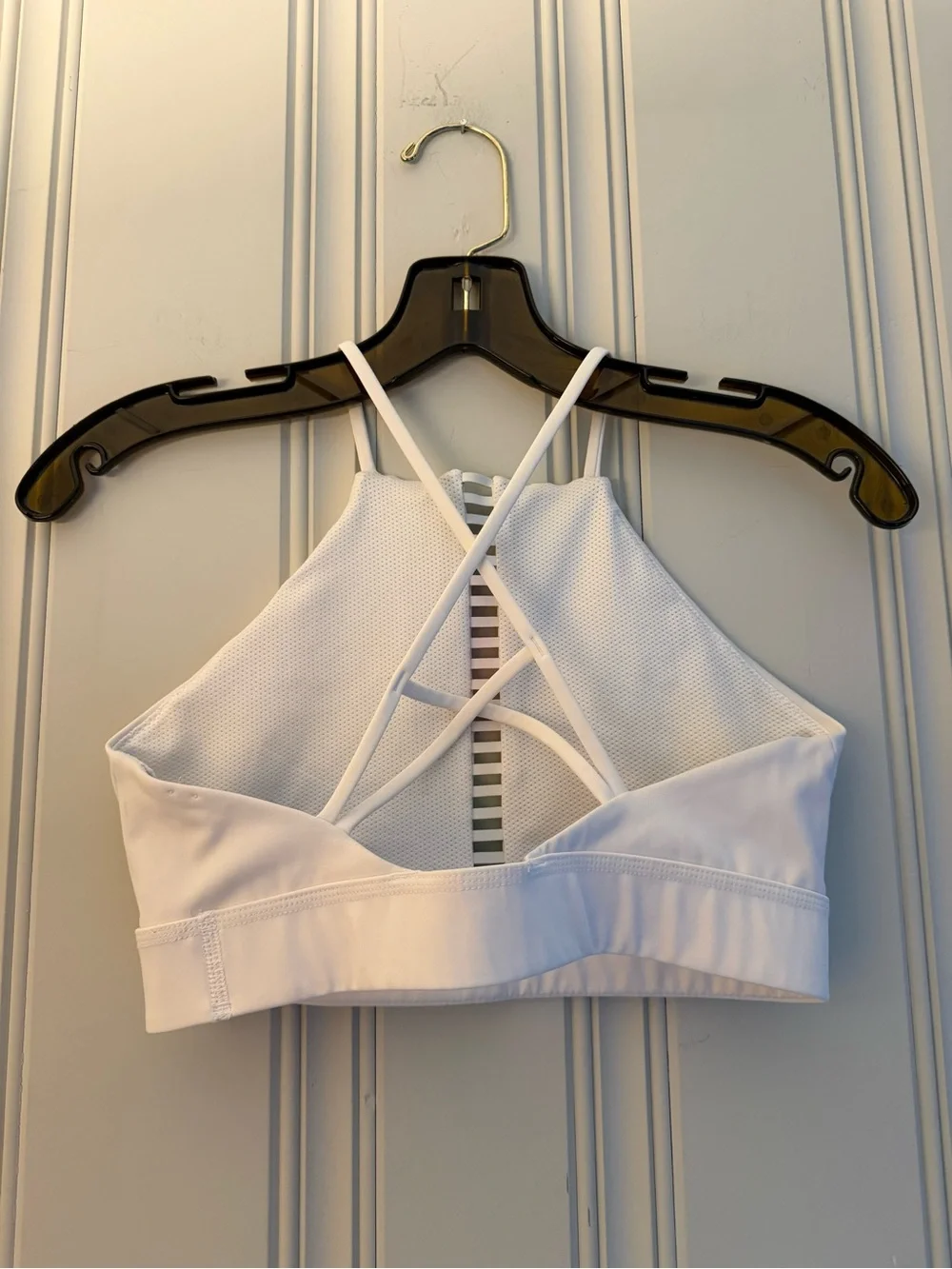 Nike White High-Neck Sports Bra Top with Rainbow Center Stripe